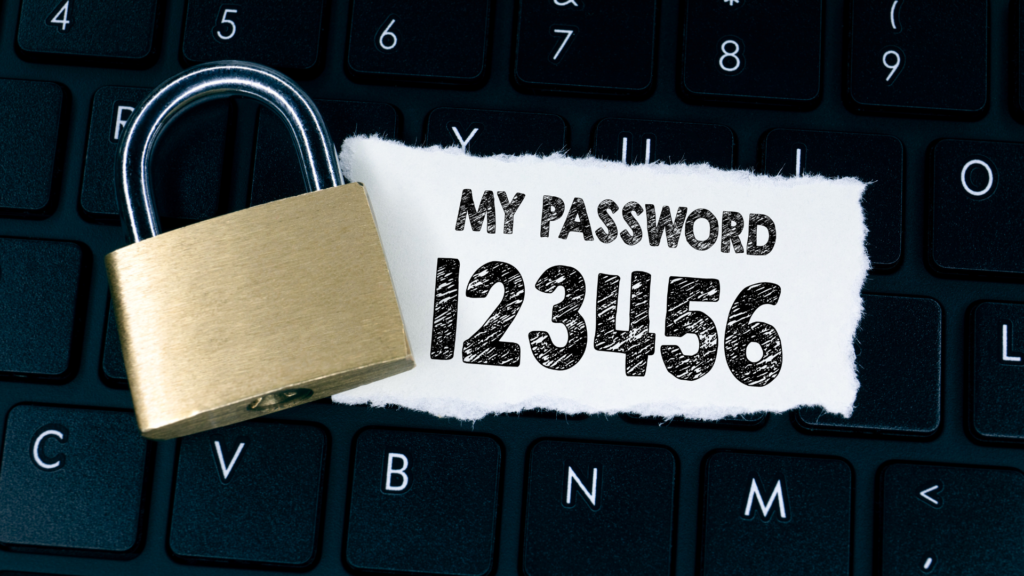 The image represents one of the most commonly used passwords "123456" above a PC keyboard